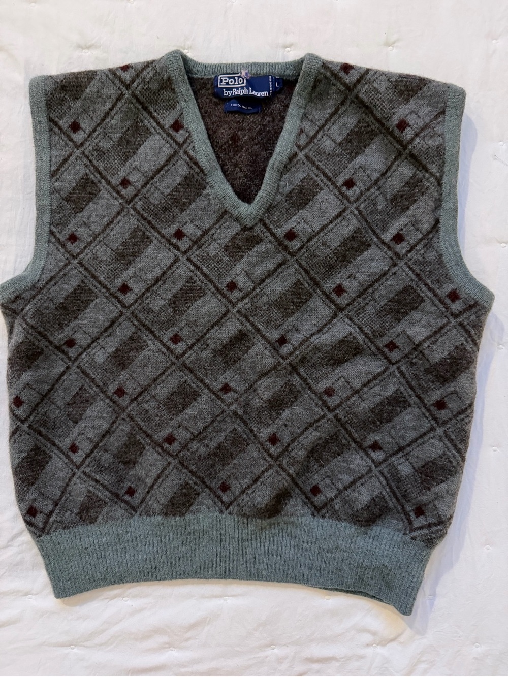 VINTAGE Polo by Ralph Lauren Men's Grey Argyle Sweater Vest